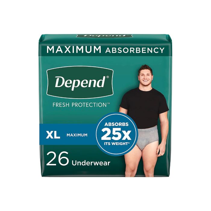 Depend Men Washable Incontinence Underwear 3 IN 1 Protection Large