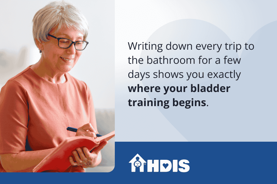 A middle-aged woman taking notes in her diary